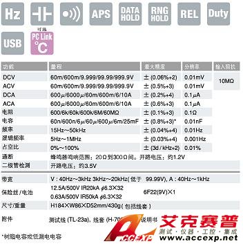 PC700數(shù)字萬用表|日本三和Ssanwa數(shù)字萬用表  技術參數(shù)